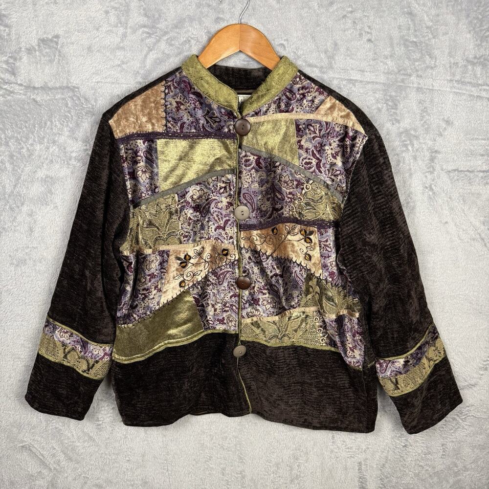Vtg Flashback Jacket Patchwork Velvet Artsy‎ Art To Wear Medium Boho Peasant